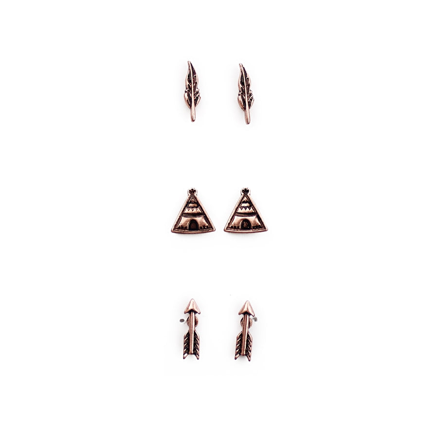 Wyo-Horse Wholesale Western Fashion Jewelry -JE249-Set-Three-Tribal-Earrings