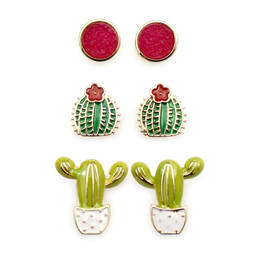 Set of Three Pair of Cactus Earrings