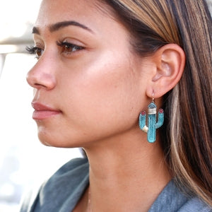 Wire Wrapped Patina Saguaro Cactus Earrings