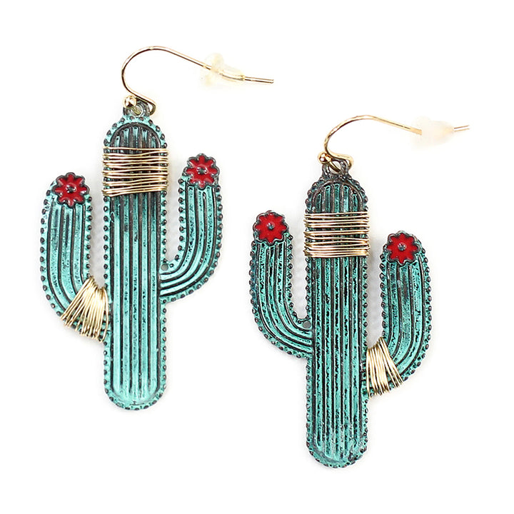 Wire Wrapped Patina Saguaro Cactus Earrings