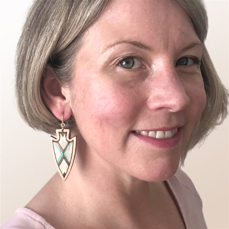 Arrowhead Chevron Wood Earrings - Natural and Red