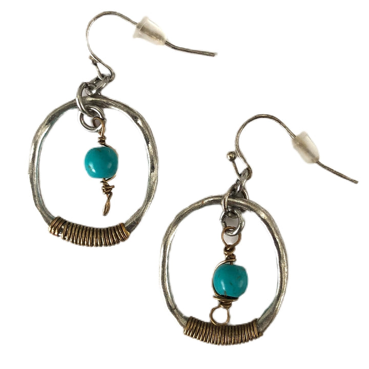Oval with Turquoise Drop Earrings - Patina