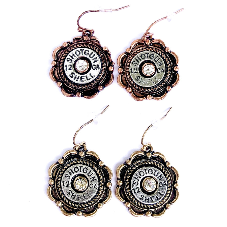 Wyo-Horse Wholesale Western Fashion Jewelry -JE336-Shotgun-Shell-Concho-Earrings