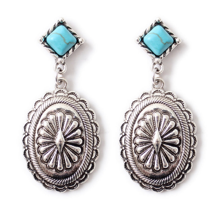 Traditional Silver and Turquoise Concho Earrings
