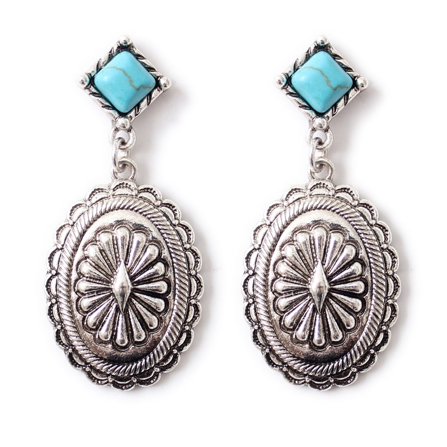 Traditional Silver and Turquoise Concho Earrings
