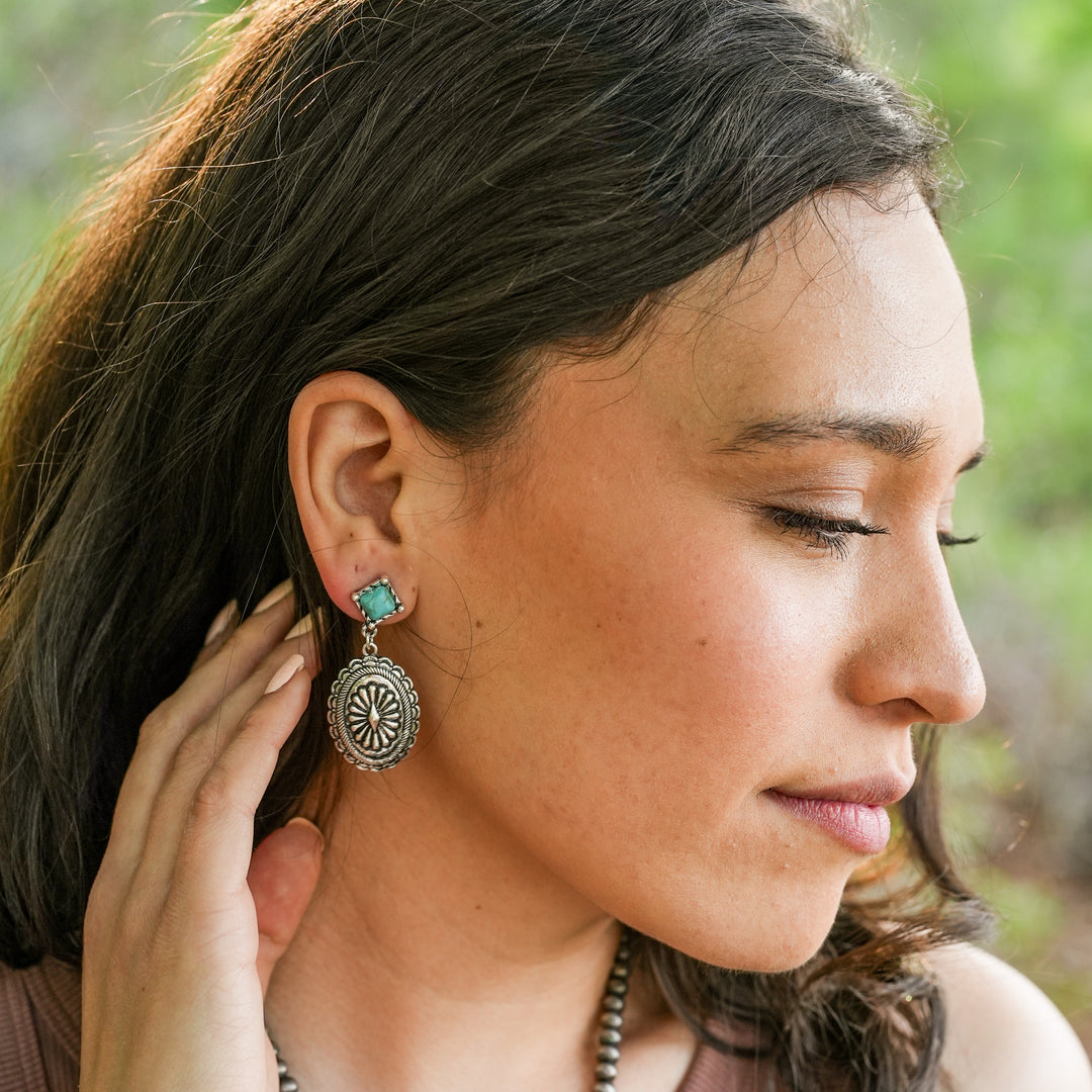 Traditional Silver and Turquoise Concho Earrings