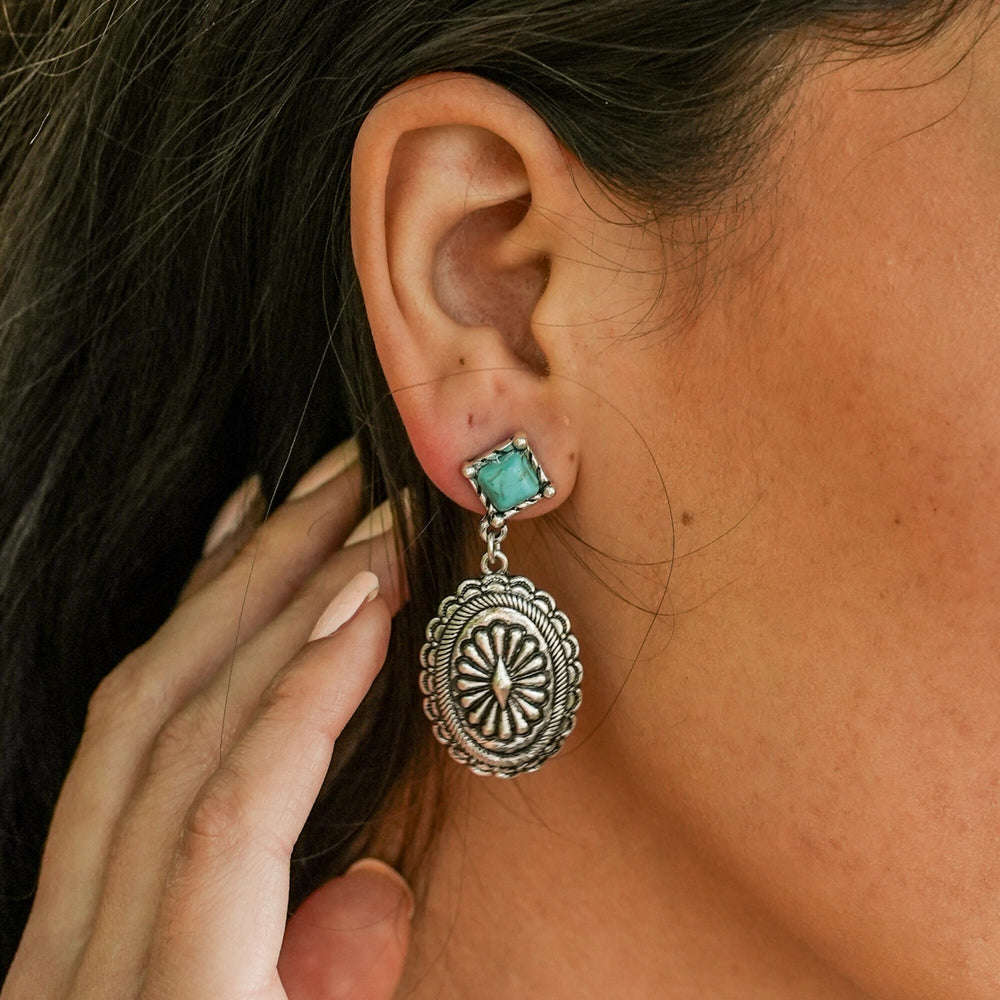 Traditional Silver and Turquoise Concho Earrings
