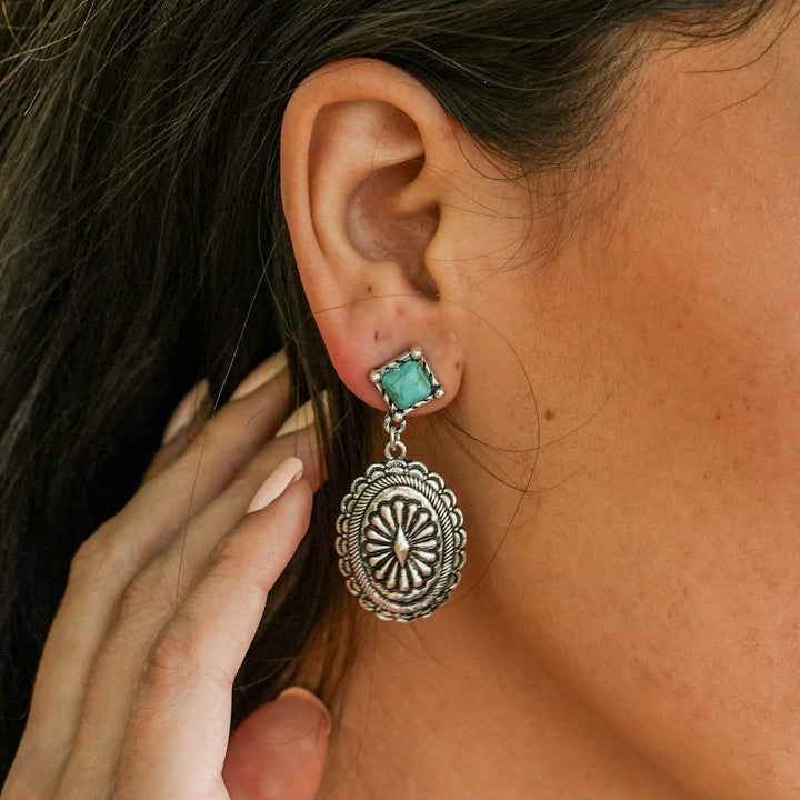 Traditional Silver and Turquoise Concho Earrings