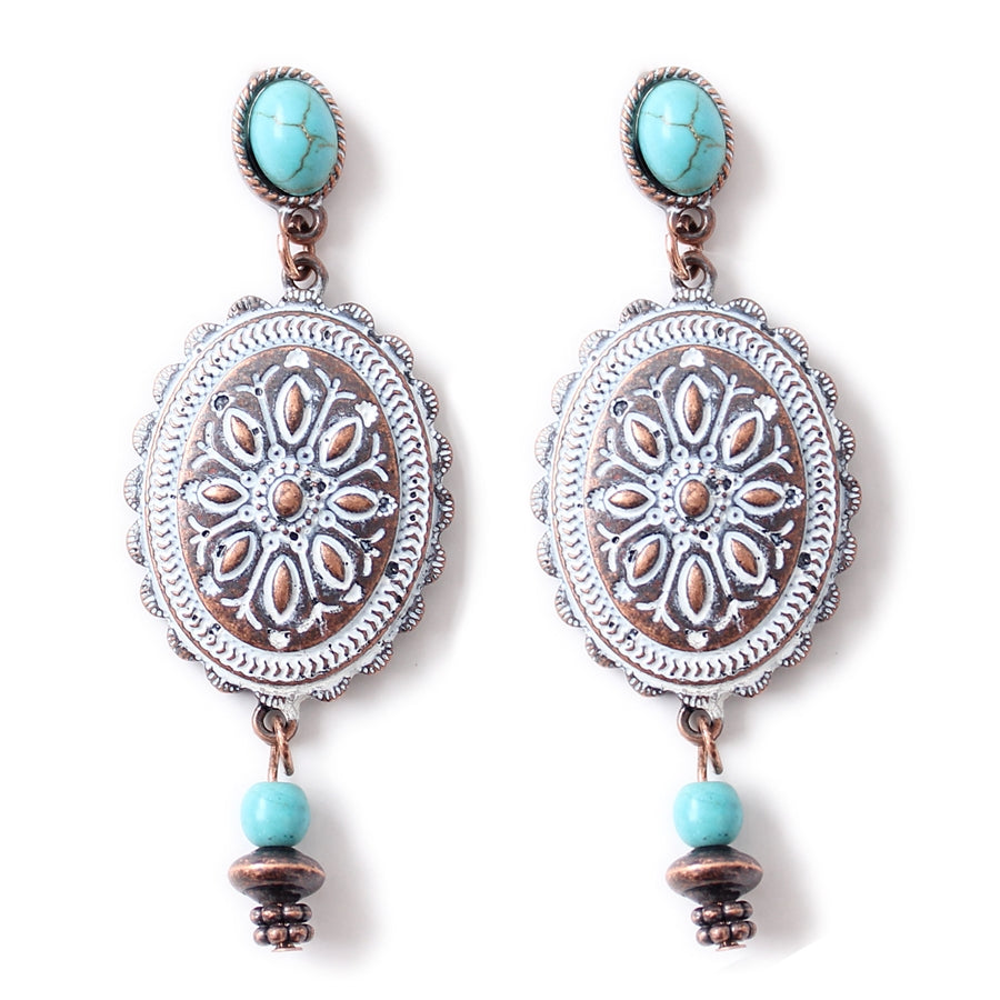 Traditional Copper and Turquoise Concho Earrings