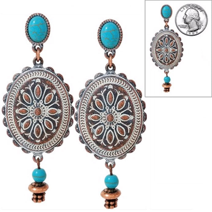 Traditional Copper and Turquoise Concho Earrings