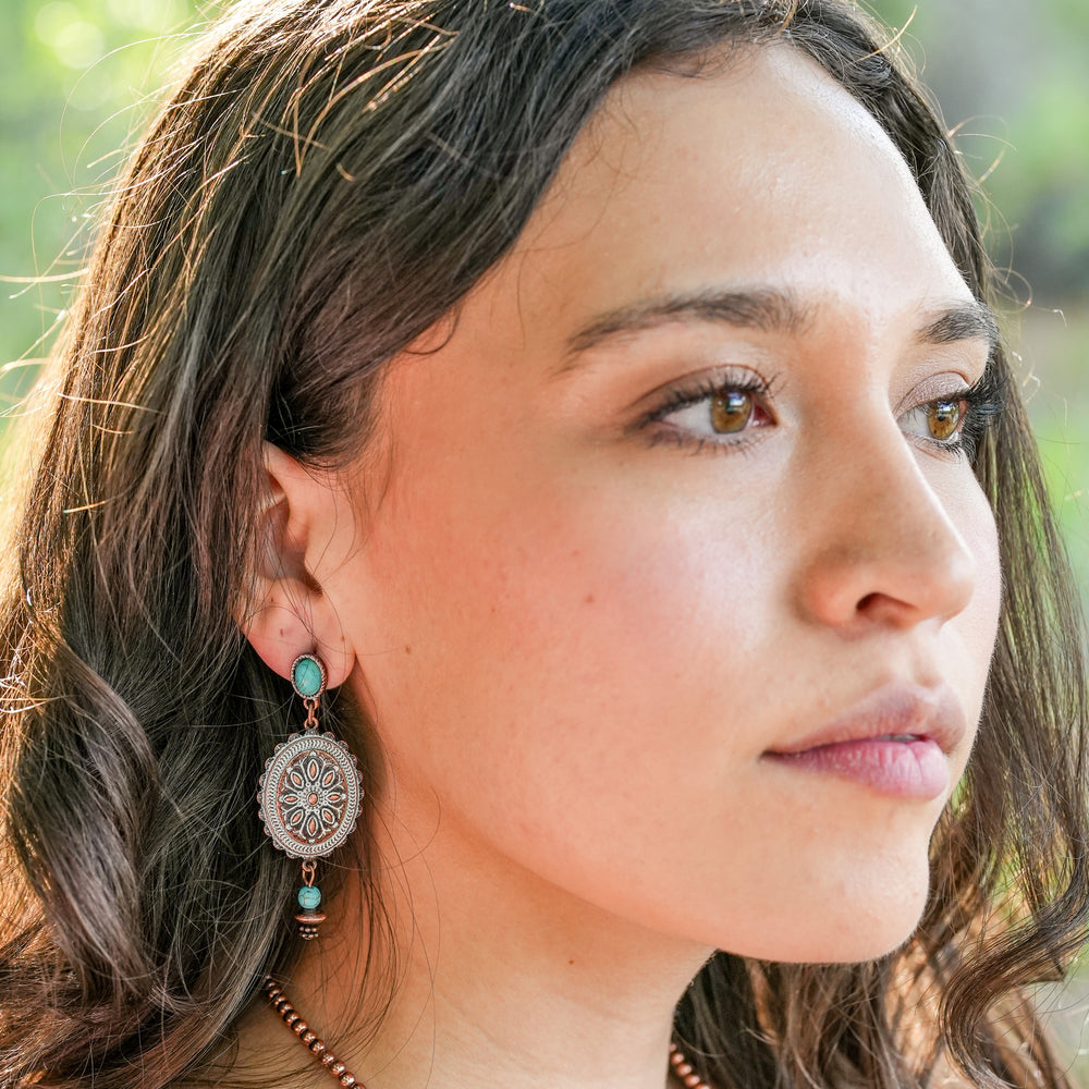 Traditional Copper and Turquoise Concho Earrings