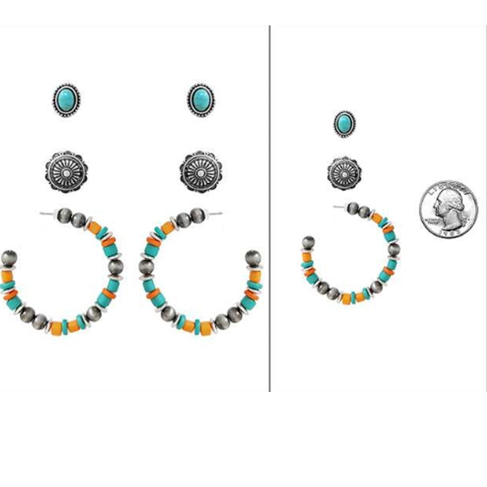 Set of Three Western Conch Earrings with Beaded Hoops