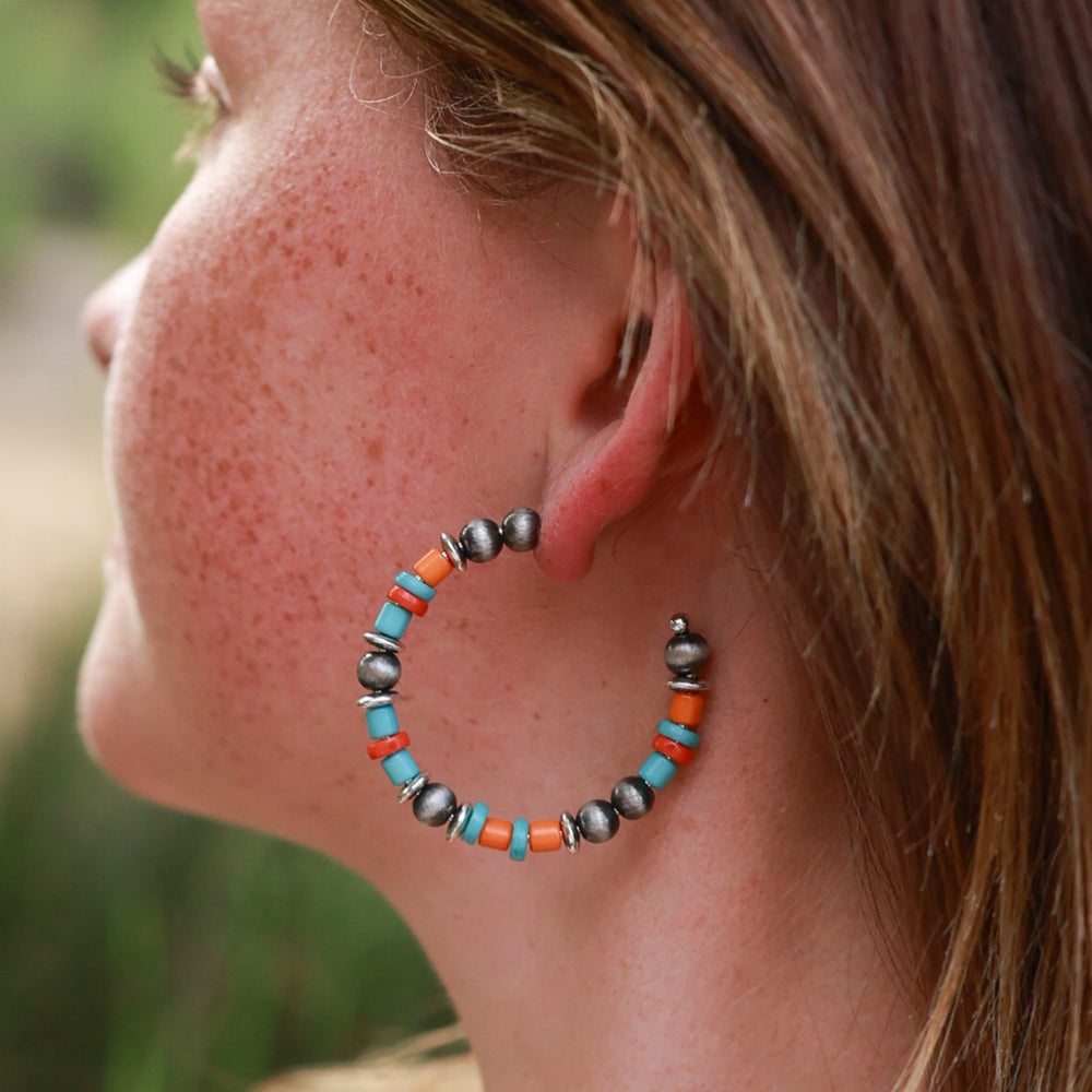 Set of Three Western Conch Earrings with Beaded Hoops