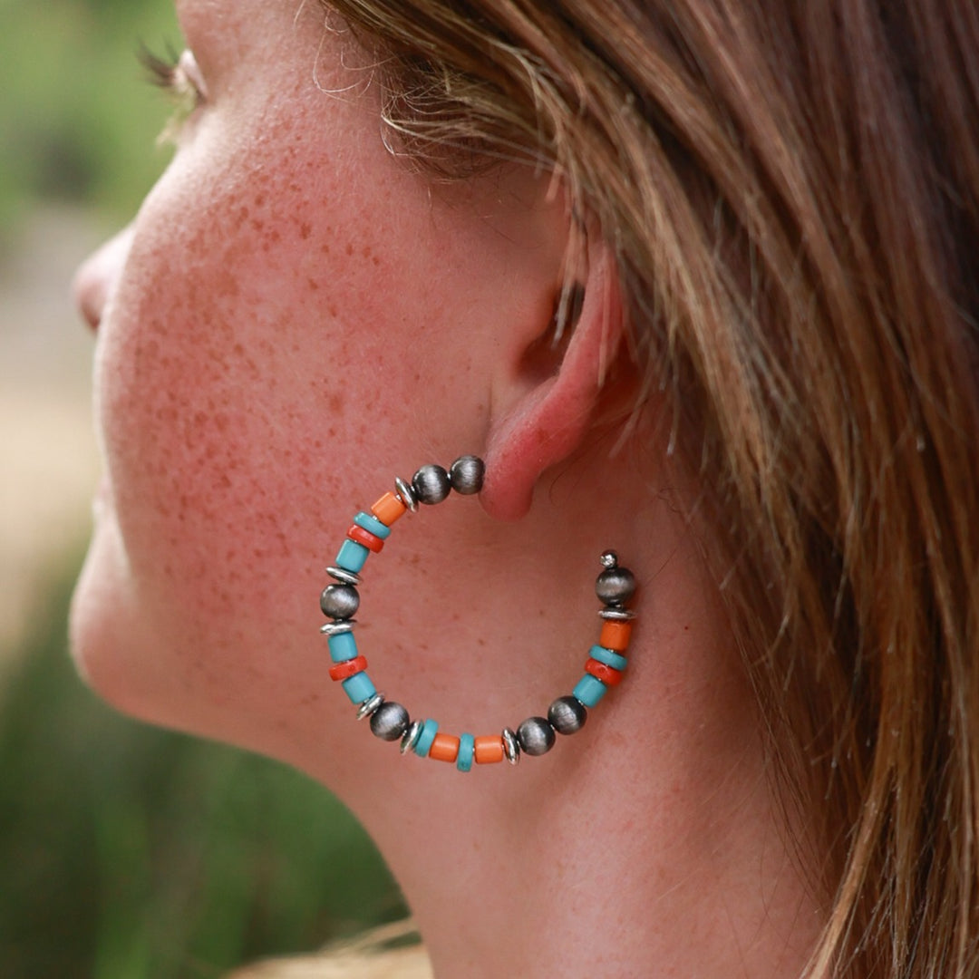 Set of Three Western Conch Earrings with Beaded Hoops