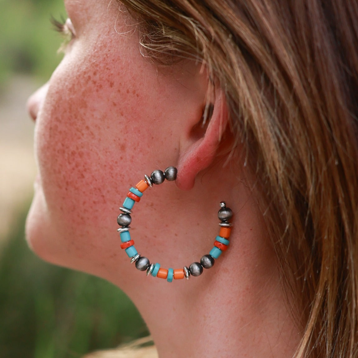 Set of Three Western Conch Earrings with Beaded Hoops