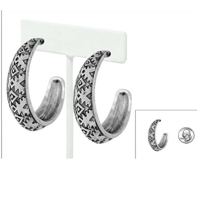Thin Silver Navajo Pattern Hoops