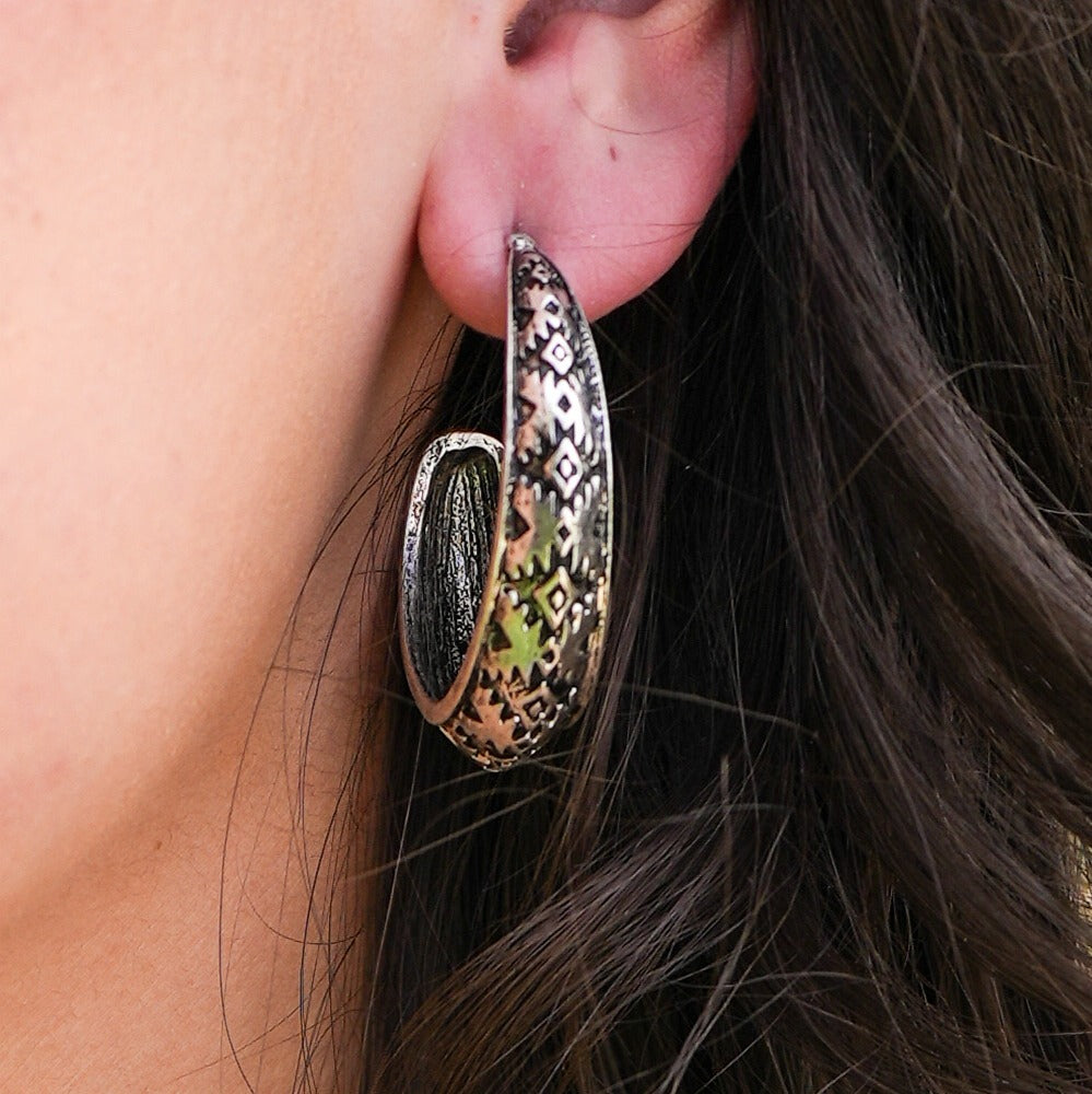 Thin Silver Navajo Pattern Hoops