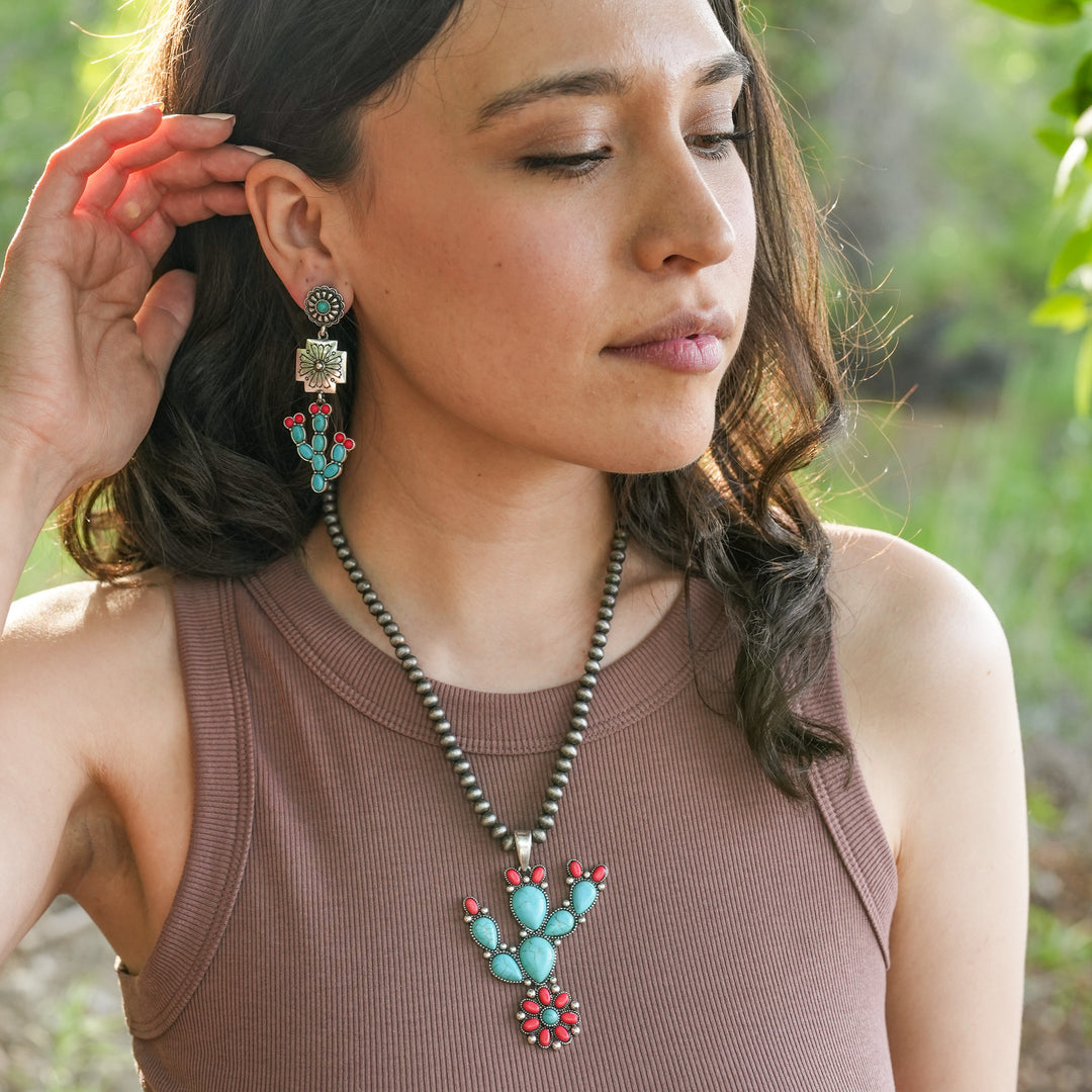 Cactus and Stone Necklace Set-Wyo-Horse