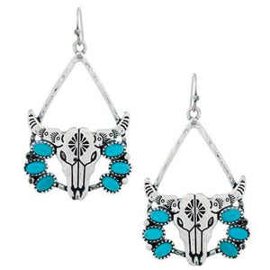 Embellished Steer Skull and Turquoise Earrings