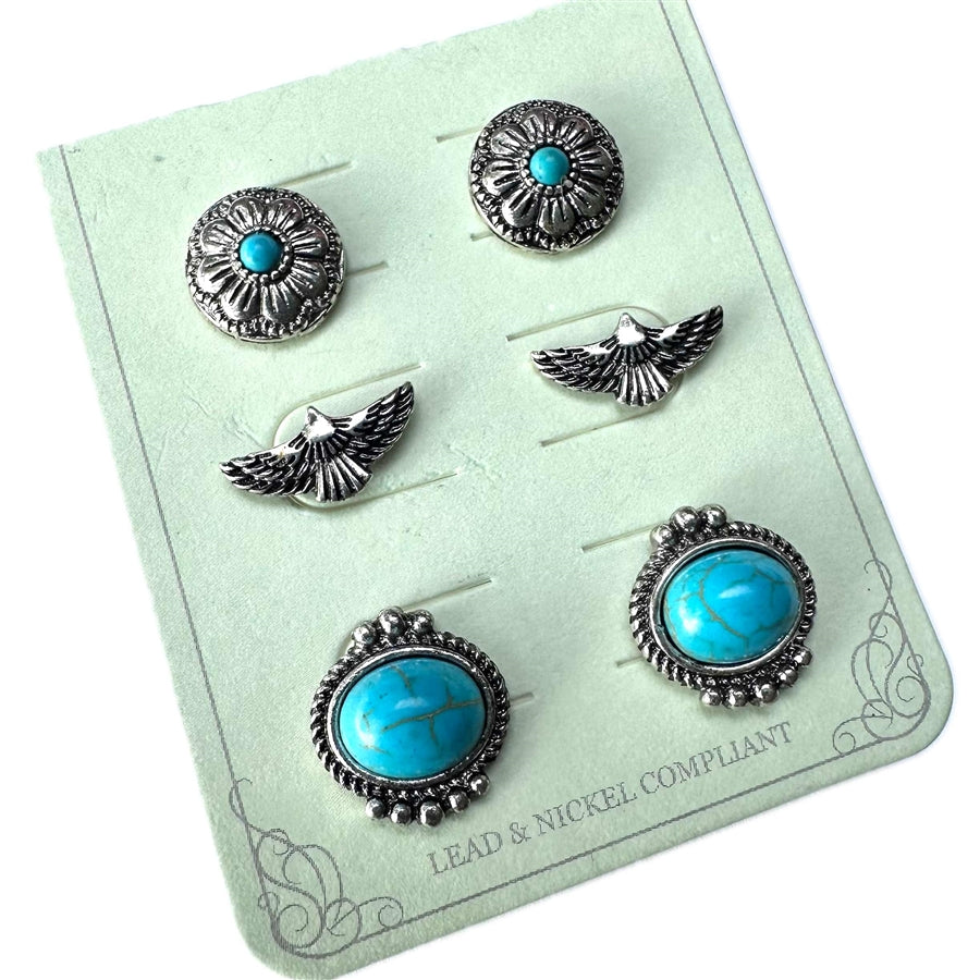 Set of Three Pair of Turquoise Free Bird Earrings