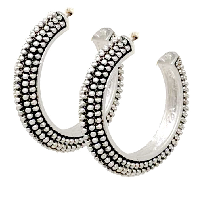 Dotted Silver Hoop Earrings