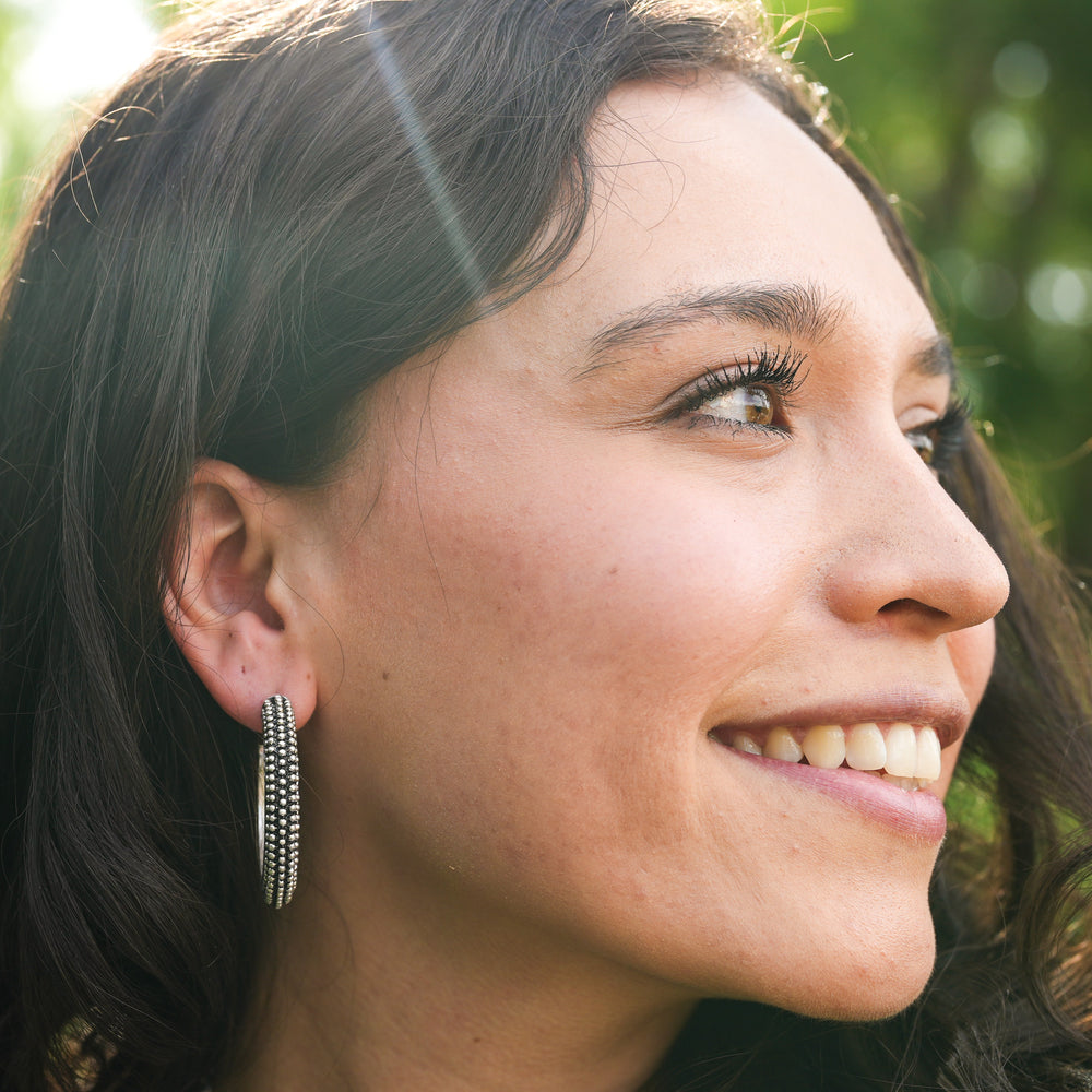 Dotted Silver Hoop Earrings