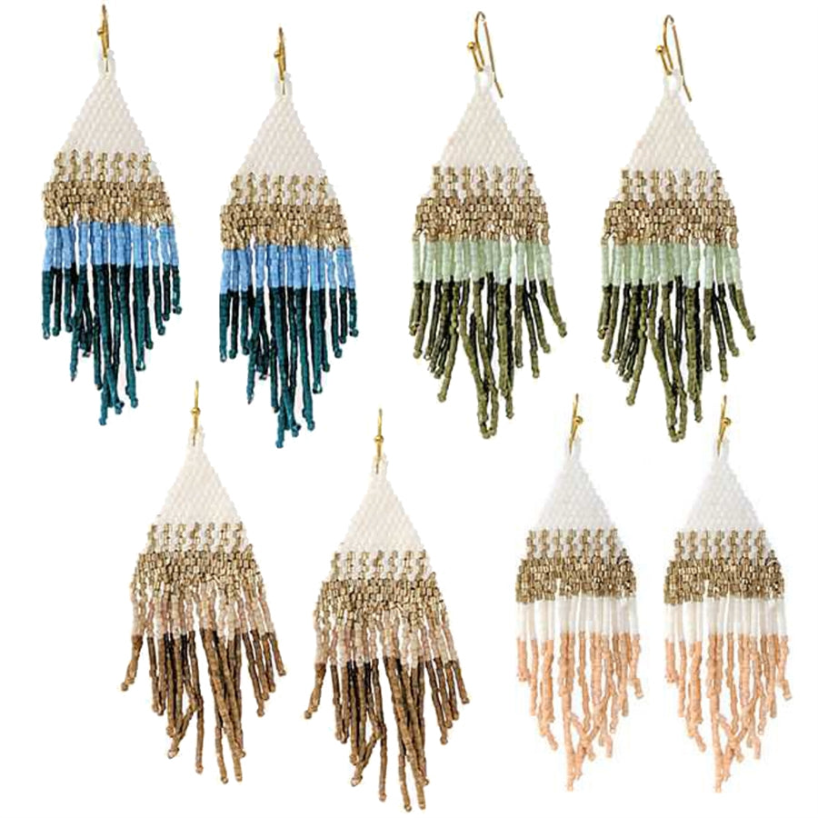 Soft Seed Bead Diamond Fringe Earrings-Blue, Mint, Beige or Peach