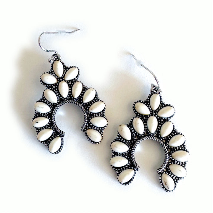 Stone Set Squash Blossom Earrings - Ivory, Turquoise and Denim Blue