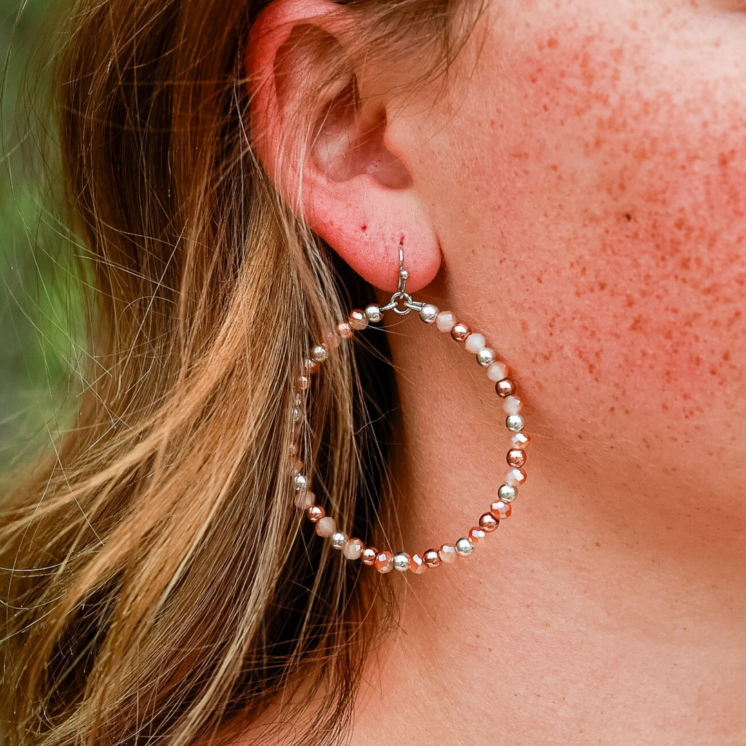 Tiny Beaded Boho Loop Earrings - Natural or Turquoise