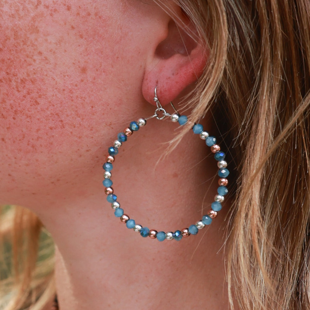 Tiny Beaded Boho Loop Earrings - Natural or Turquoise