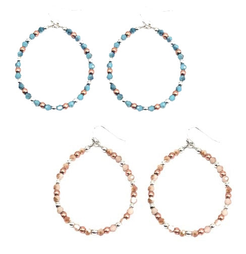 Tiny Beaded Boho Loop Earrings - Natural or Turquoise