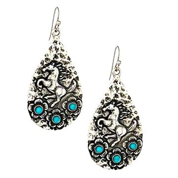 Teardrop Horse and Flower Earrings