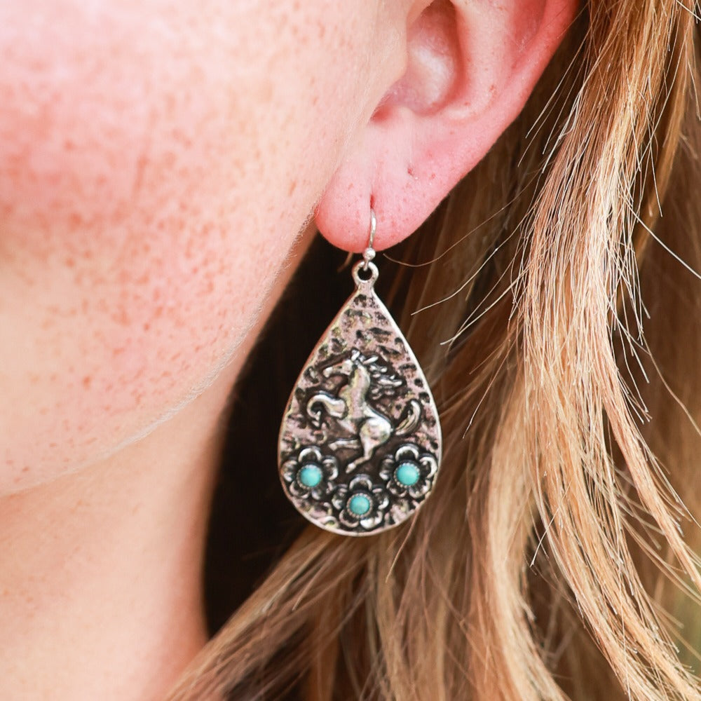 Teardrop Horse and Flower Earrings