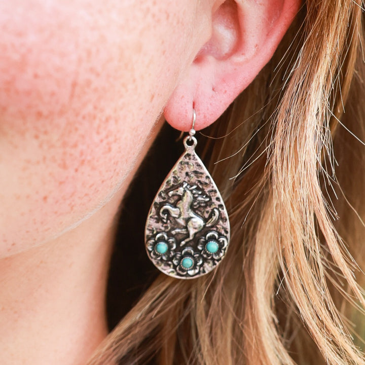 Teardrop Horse and Flower Earrings