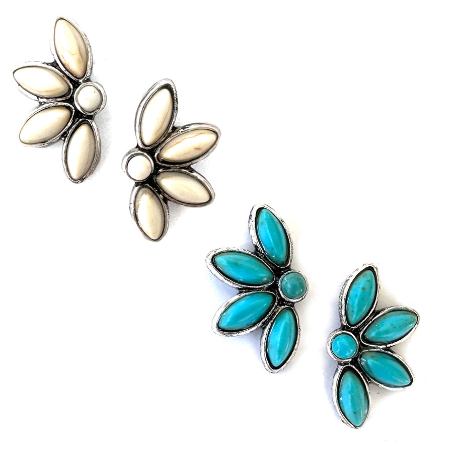Half flower Stud Earrings - Ivory or Turquoise