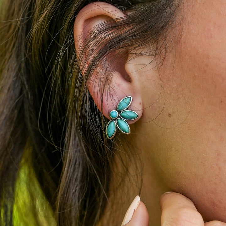 Half flower Stud Earrings - Ivory or Turquoise