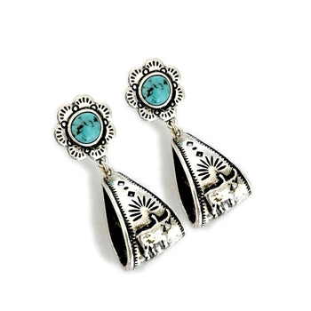 Wyo-Horse Wholesale Western Fashion Jewelry -JE464ST-Stirrup-Earrings-with-Longhorn-Embellishment