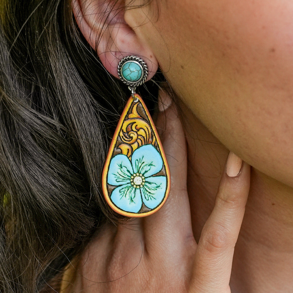 Tooled Stamped Flower Earrings - Ivory or Turquoise