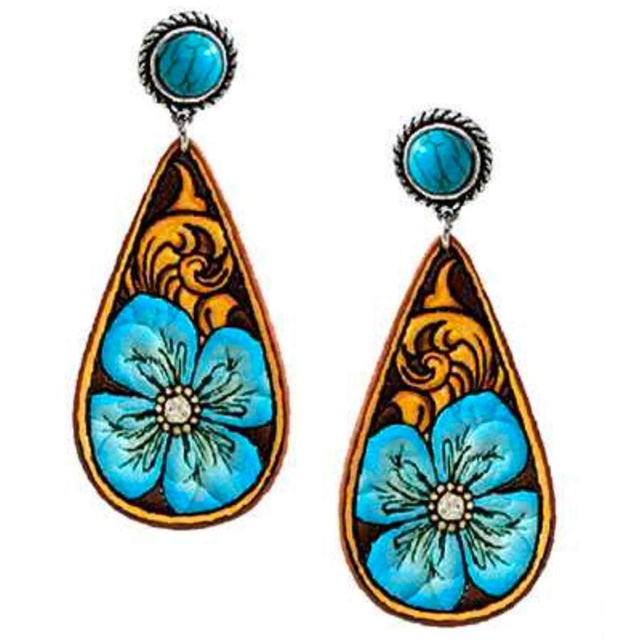 Tooled Stamped Flower Earrings - Ivory or Turquoise