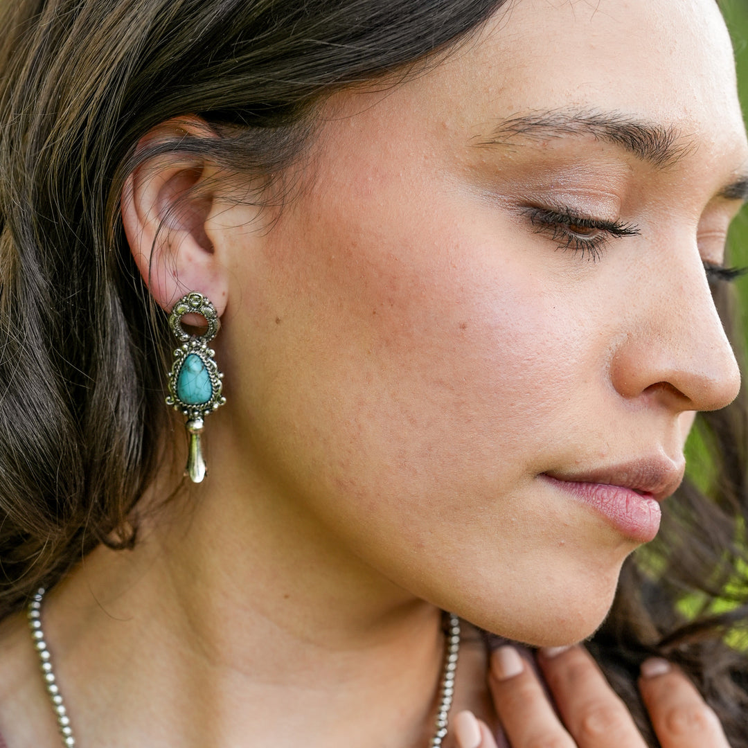 Delicate Squash Blossom Earrings - Turquoise & Ivory