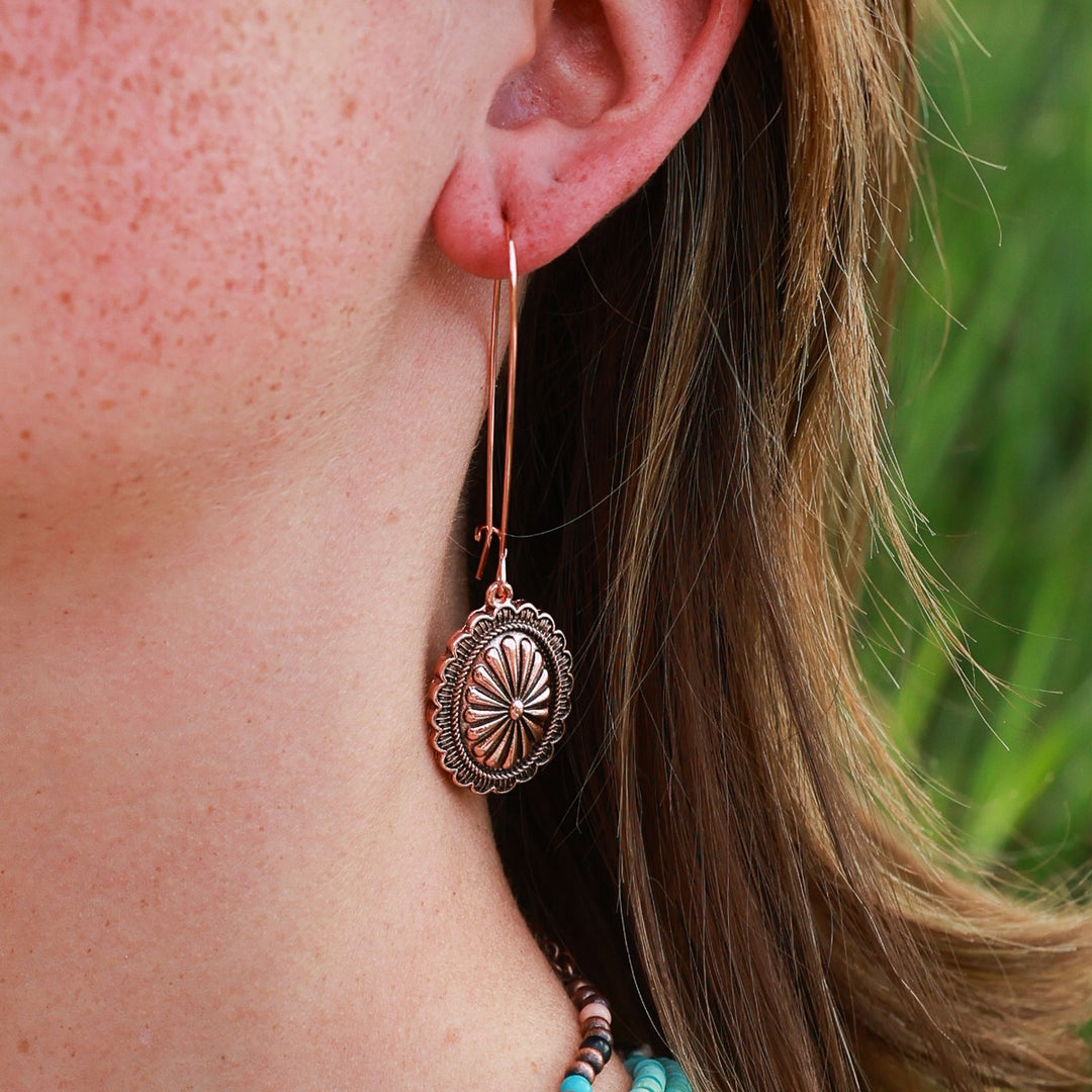 Hanging Concho Earrings - Silver, Gold or Copper