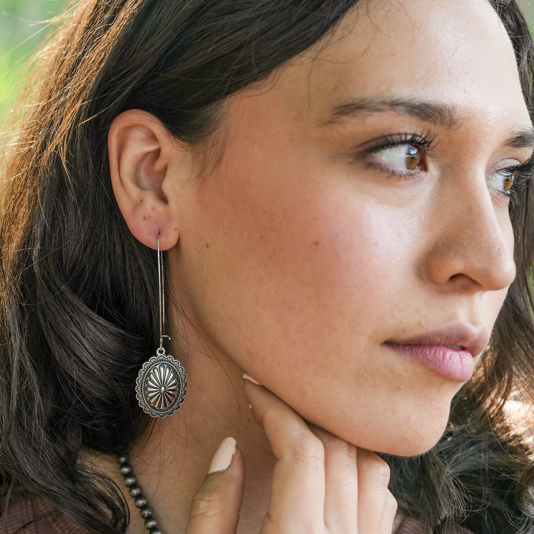Hanging Concho Earrings - Silver, Gold or Copper