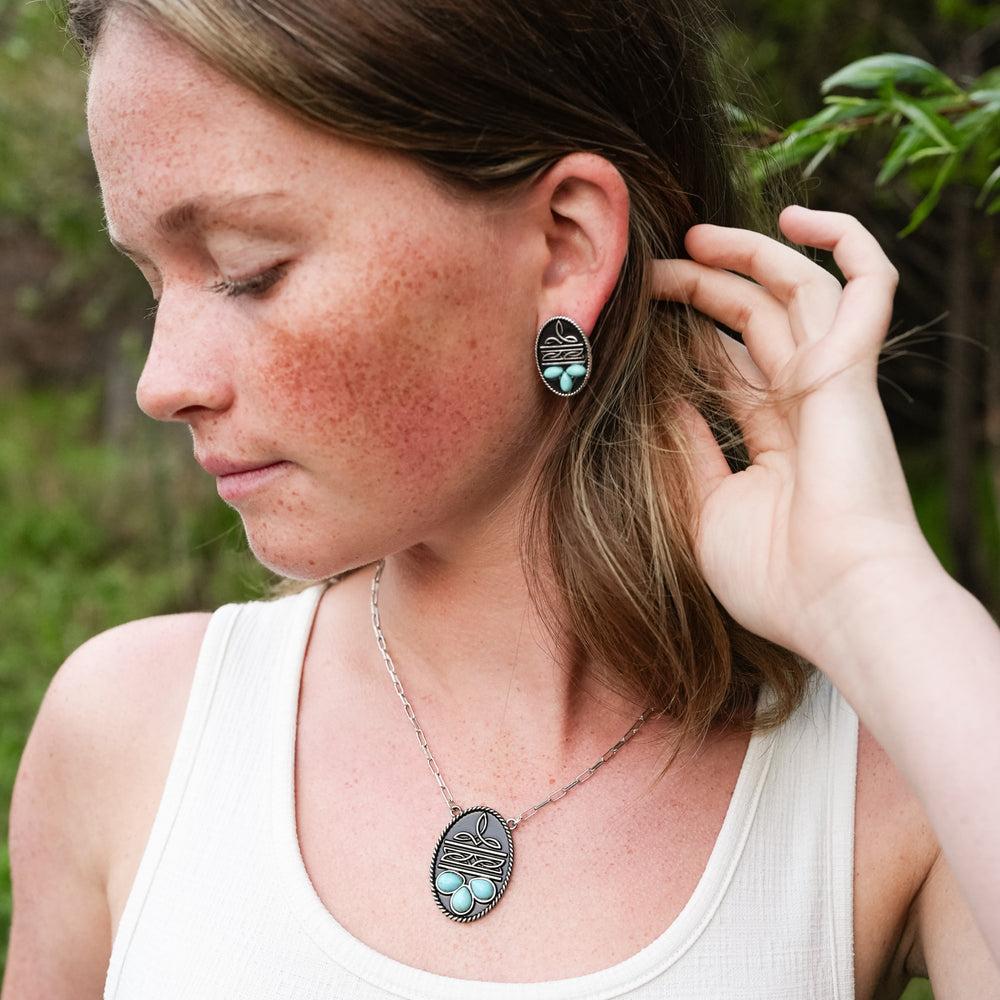 Bootstitch and Turquoise Oval Studs