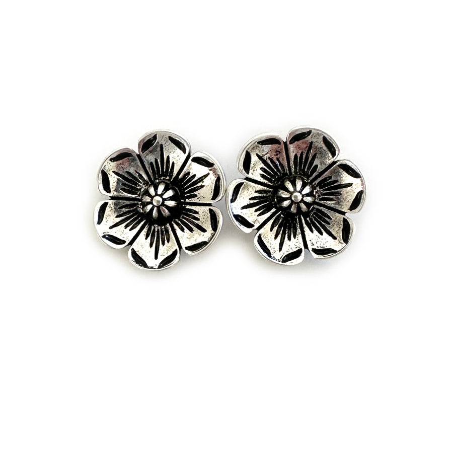 Silver Flowers Stud Earrings