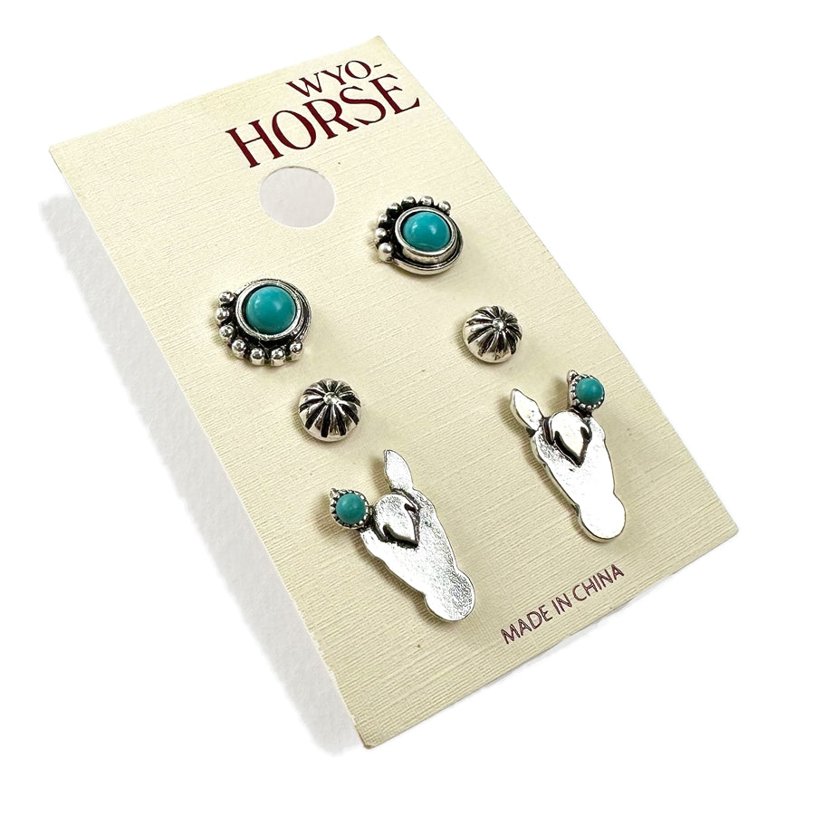 Set of Three Pack of Horse Head Stud Earrings