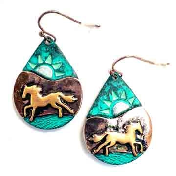 Colored Horsescape Earrings - Patina or Two Tone