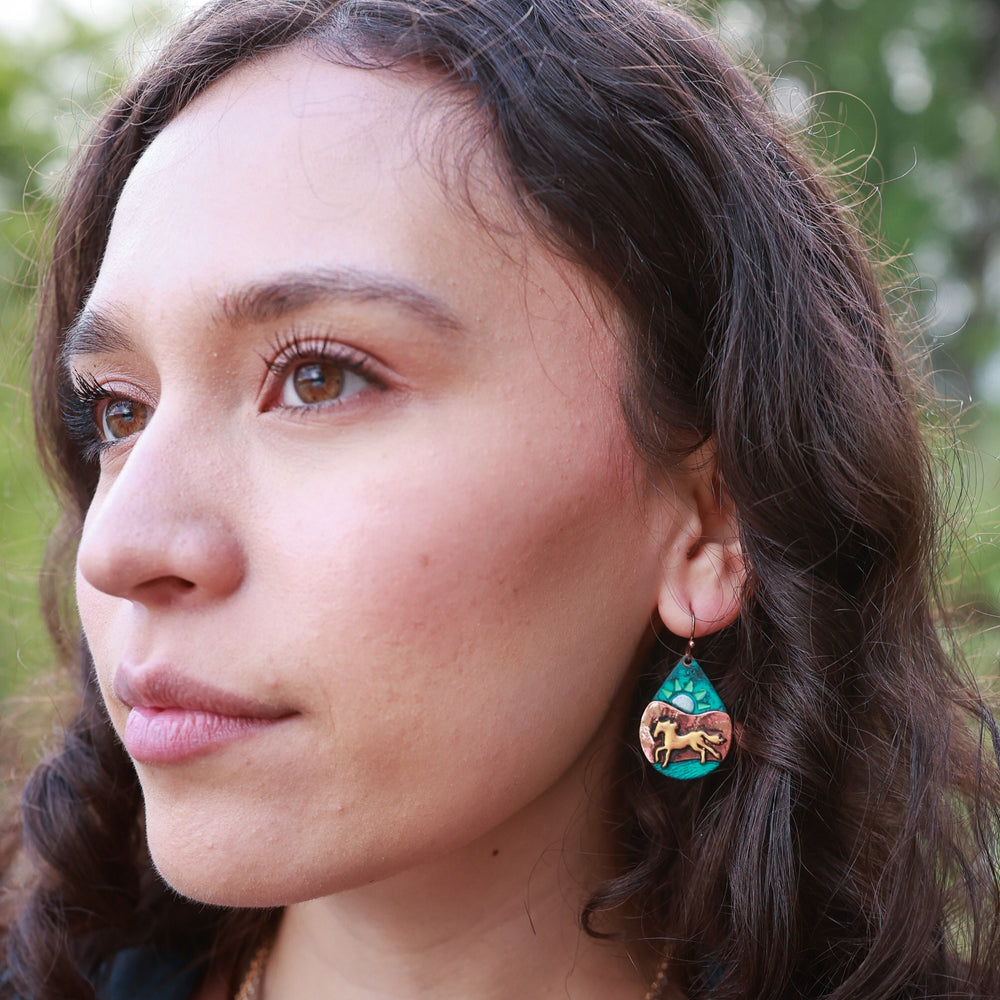 Colored Horsescape Earrings - Patina or Two Tone