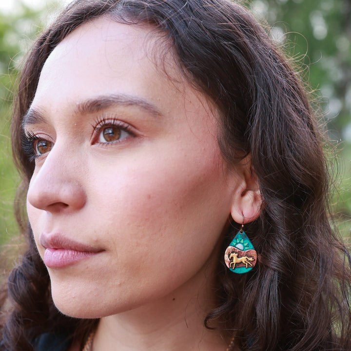 Colored Horsescape Earrings - Patina or Two Tone
