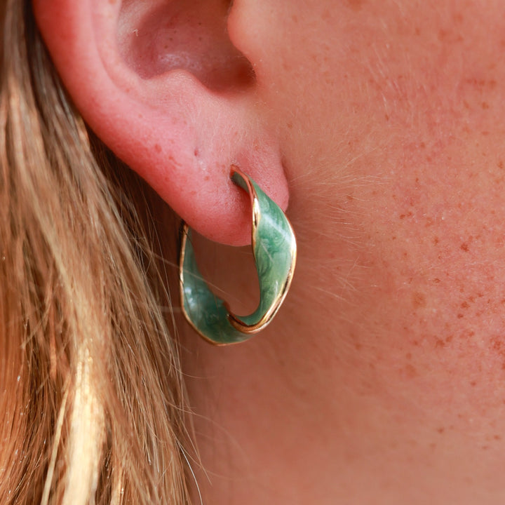 Twist Enamel Hoop Earrings - Black, Green, Blue, Orange, Ivory