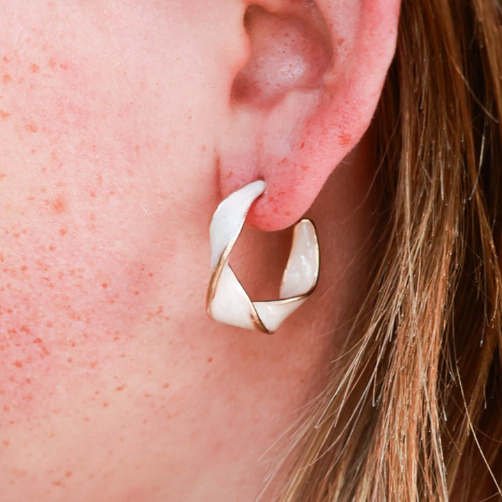 Twist Enamel Hoop Earrings - Black, Green, Blue, Orange, Ivory